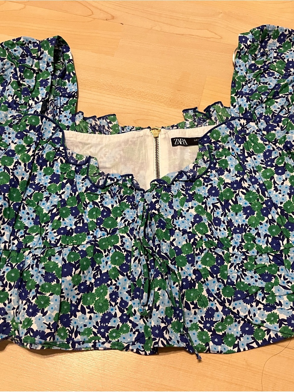 ZARA Floral Tie-Front Crop Blouse Small